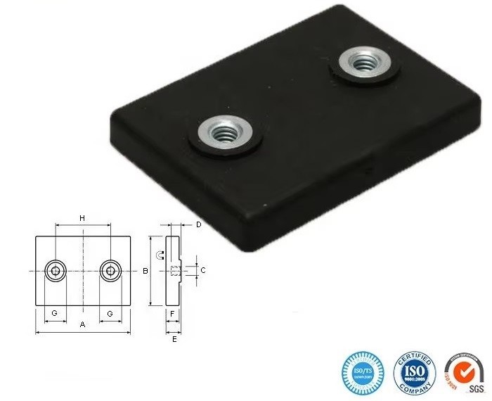 Custom Rubber POT Coated Neodymium Rectangular Magnets With Two Holes factory